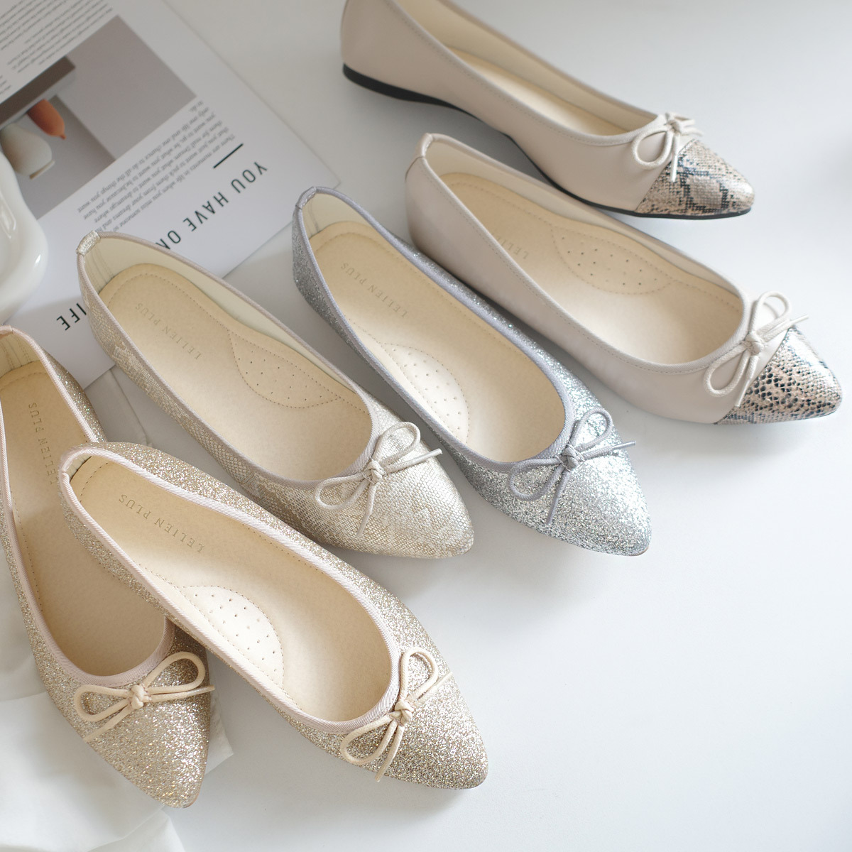 輕如羽毛 尖頭蝴蝶結芭蕾娃娃鞋｜春夏色【FX2015-1】