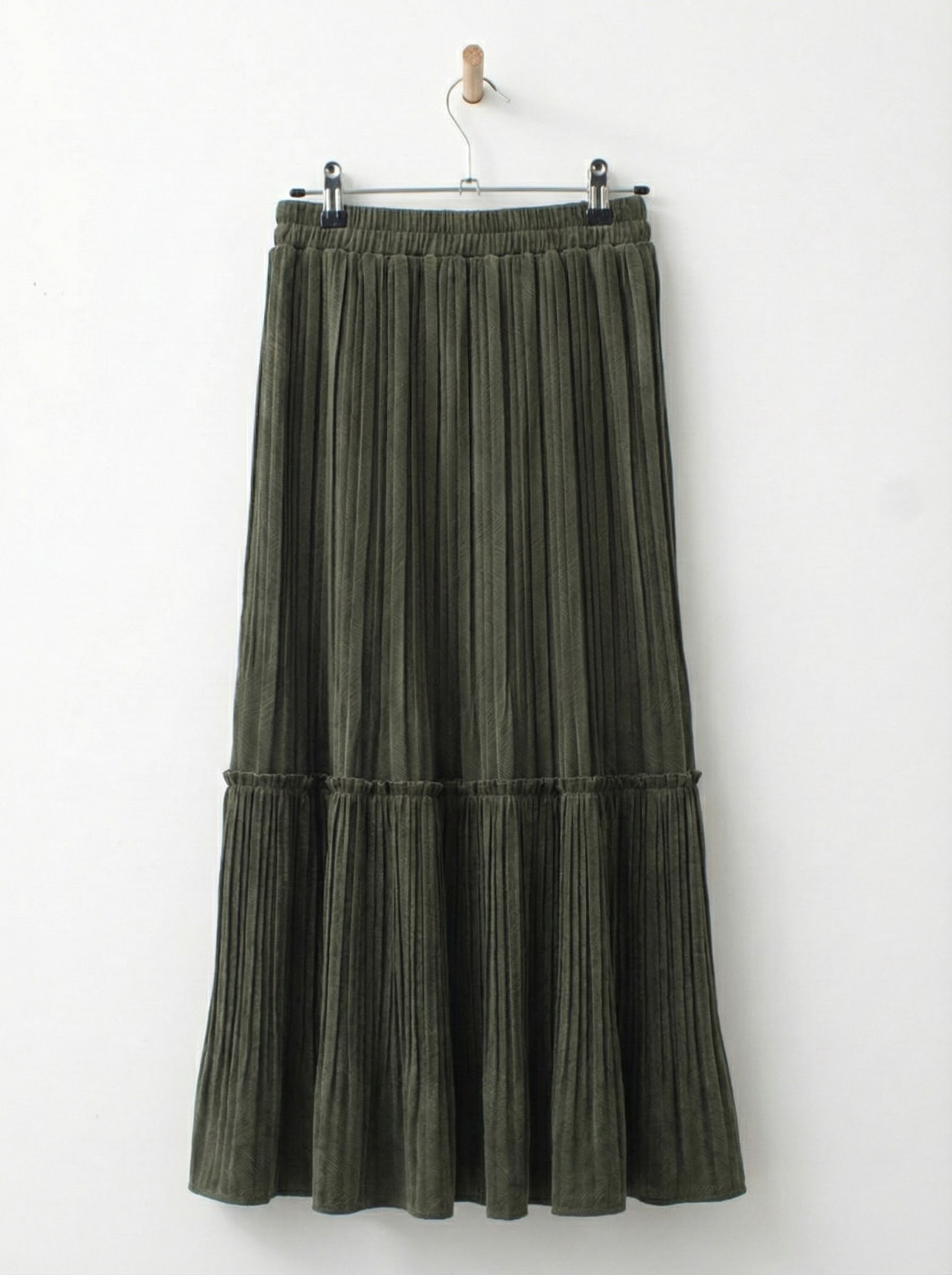 紋理印花剪接壓褶絨裙