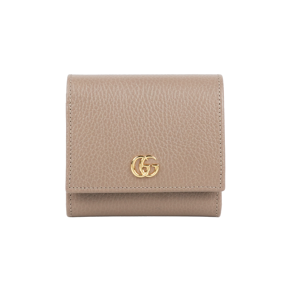 【GUCCI】GG Marmont 皮革中型二折短夾(米灰/淺粉)
