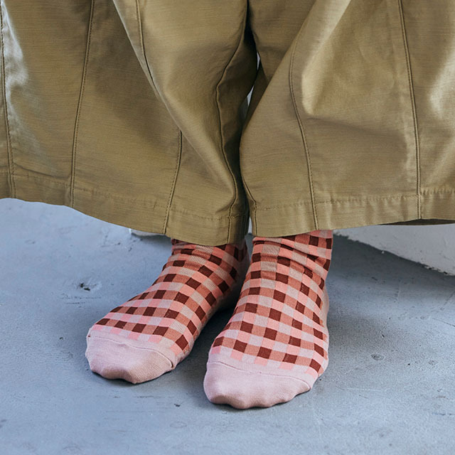 中川政七商店 - 不咬腳高針數benkei中筒襪  23-25cm / 石榴紅