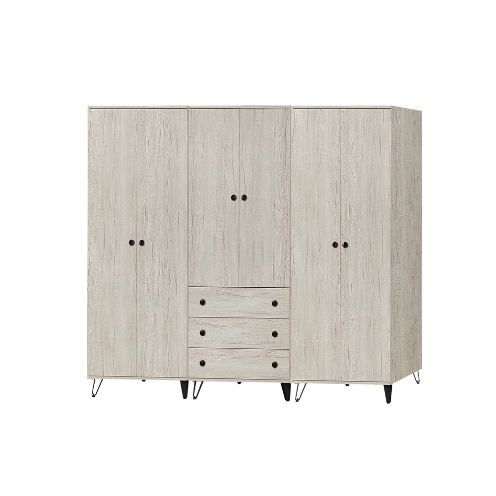 柏蒂家居-歐文7.7尺多功能收納衣櫃組合(雙吊桿+隱藏式化妝台+單吊桿)