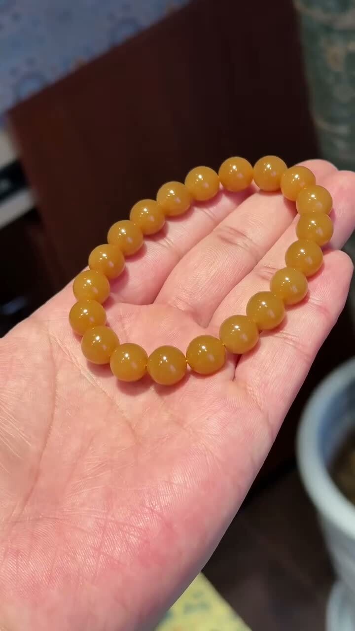 和田玉黃紅糖手串 (10mm直徑),天然和田玉軟玉