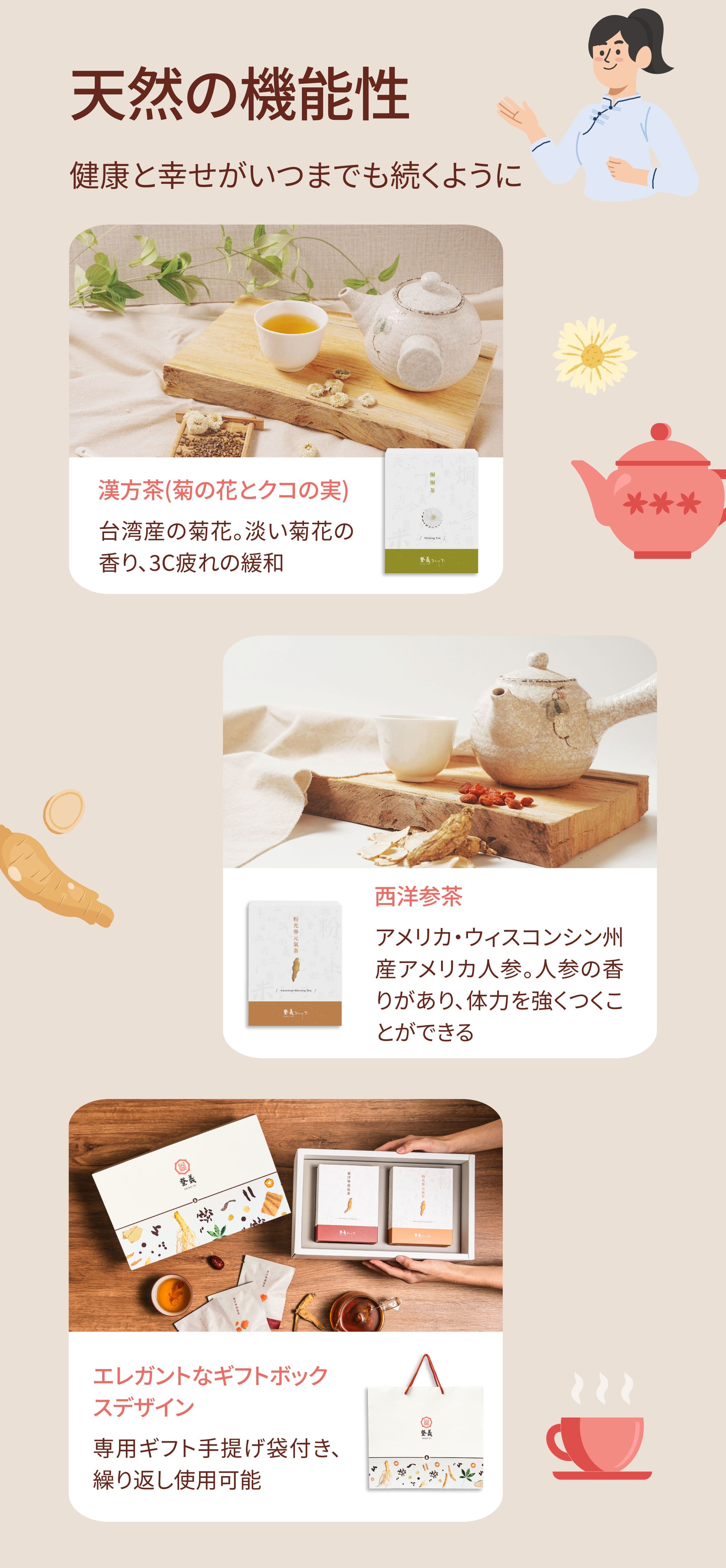 漢方茶ギフトセット（漢方茶(菊の花とクコの実)＋西洋参茶）| 登義DengYi