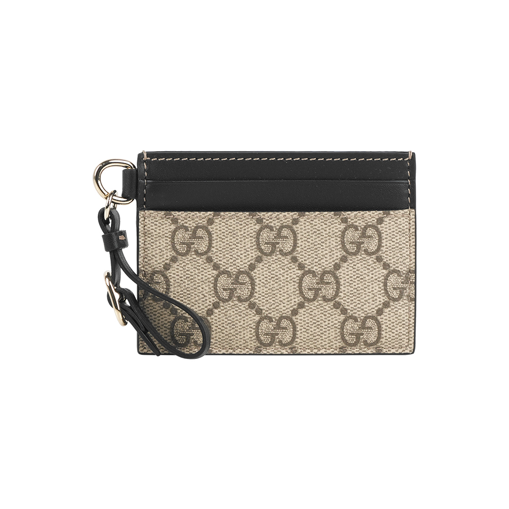 【GUCCI】GG Emblem 塗層帆布及皮革卡片夾/名片夾(米色/黑色)