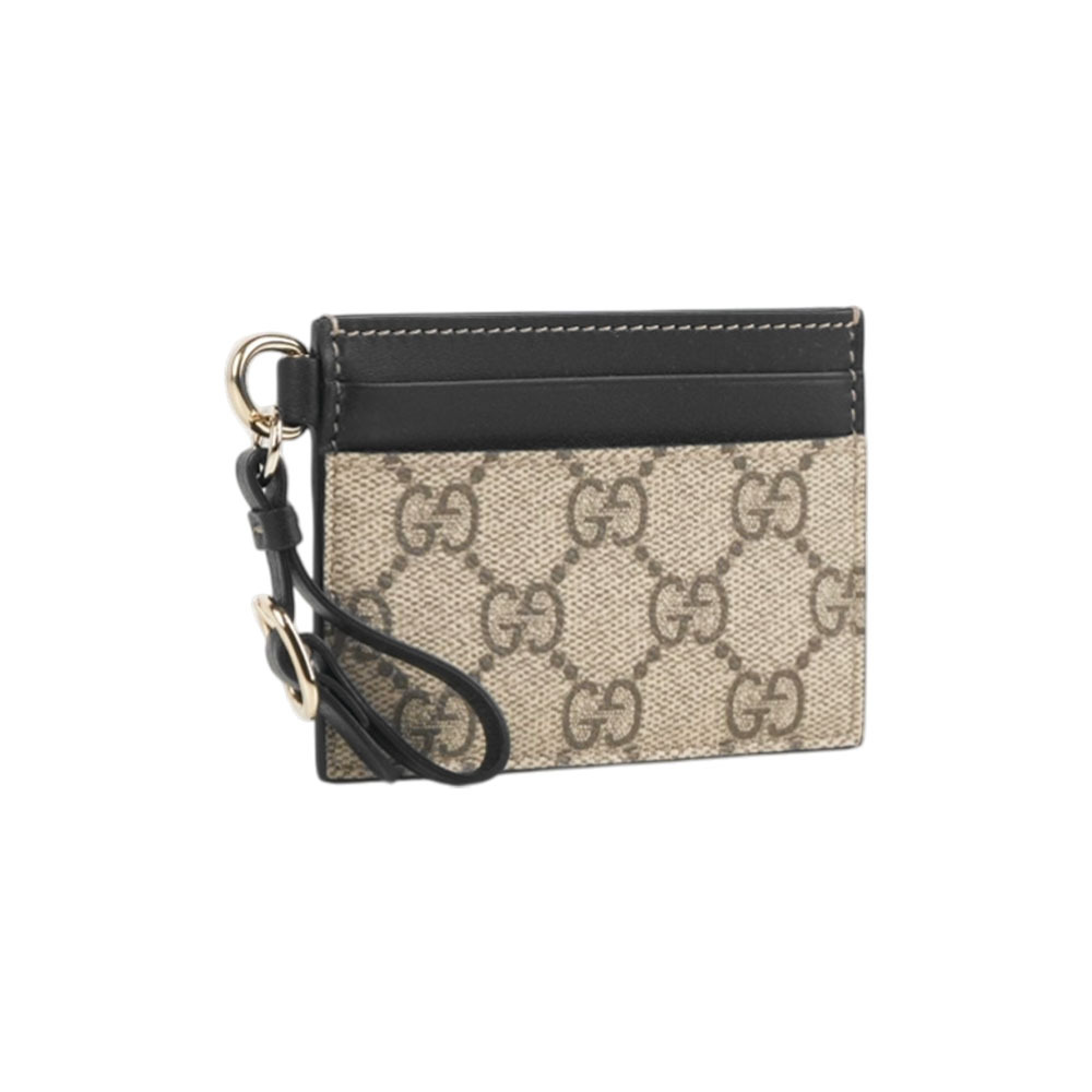 【GUCCI】GG Emblem 塗層帆布及皮革卡片夾/名片夾(米色/黑色)