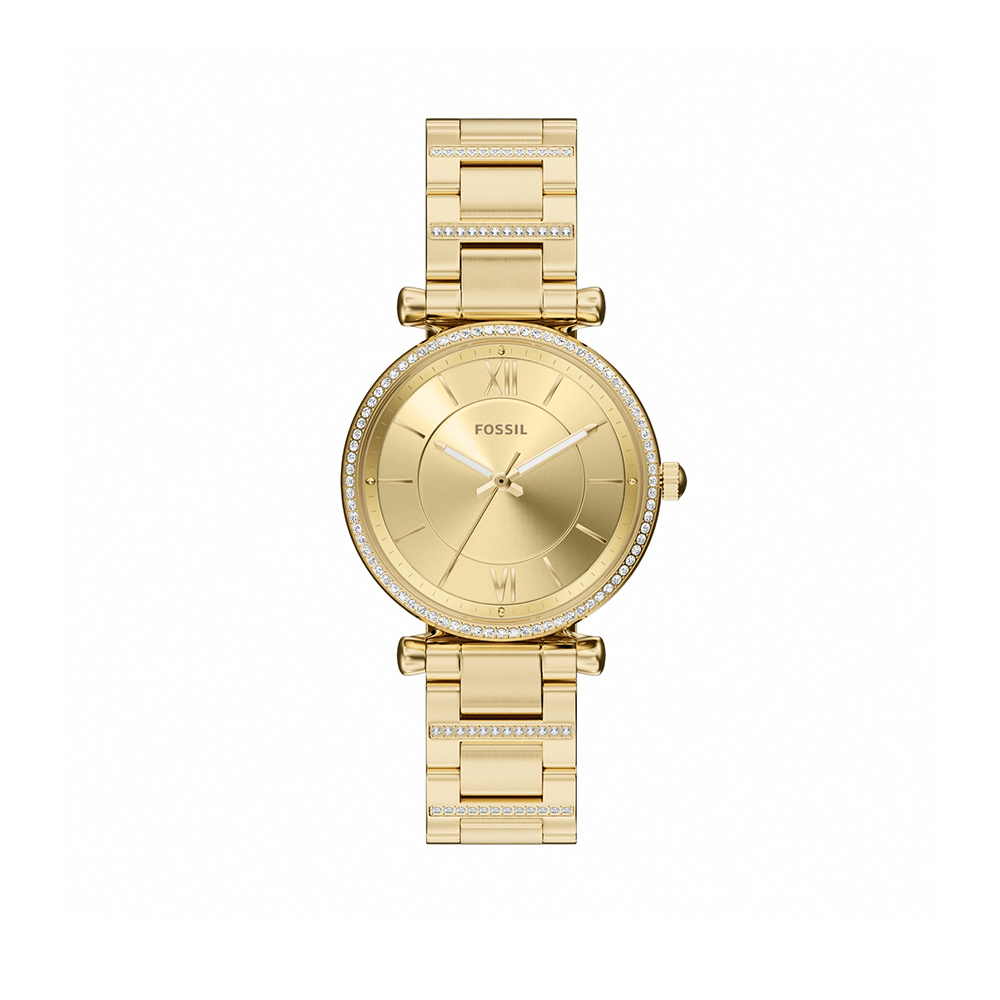 Carlie 晨曦金羽時尚女錶 金色不鏽鋼錶帶 35 MM ES5465