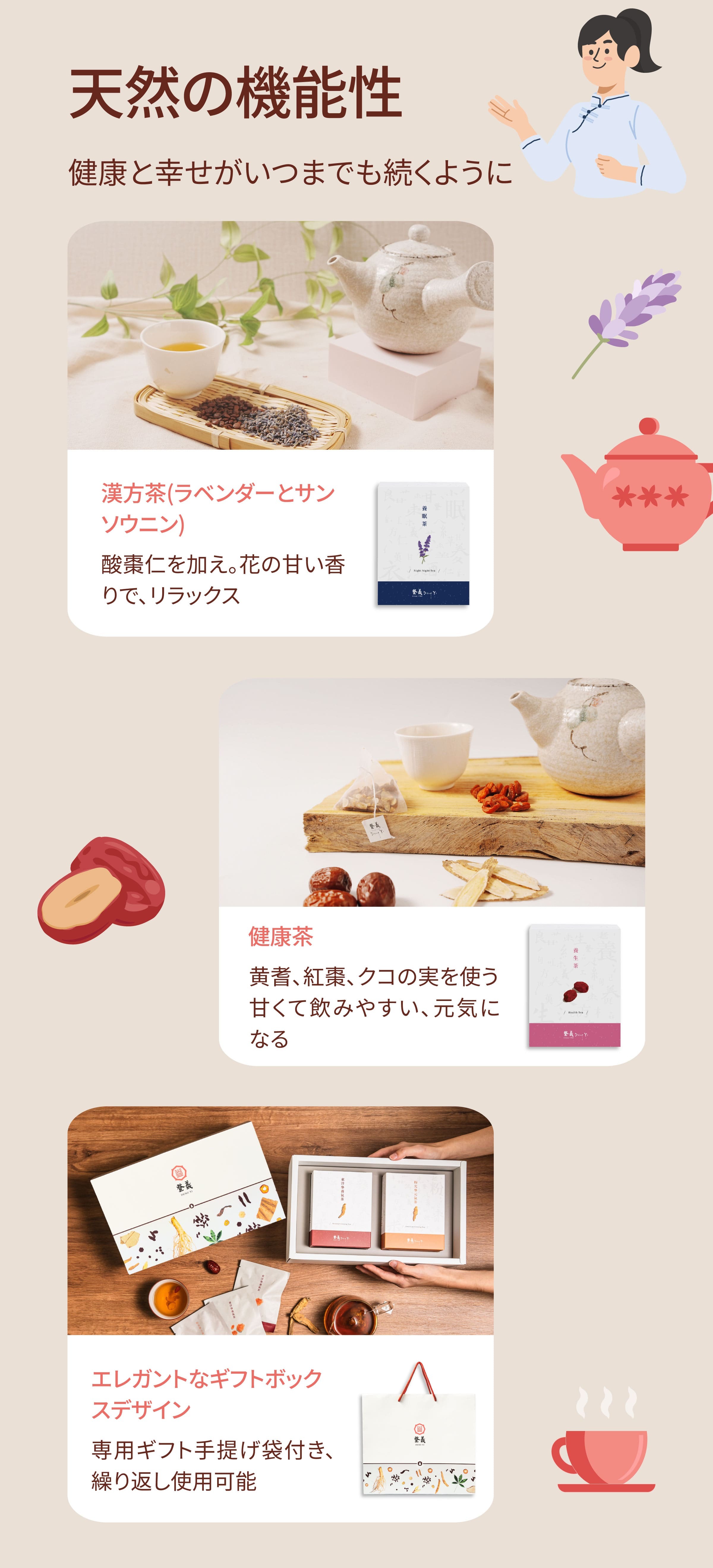 Dengyi 漢方茶ギフトセット 健康と幸せがいつまでも続くように