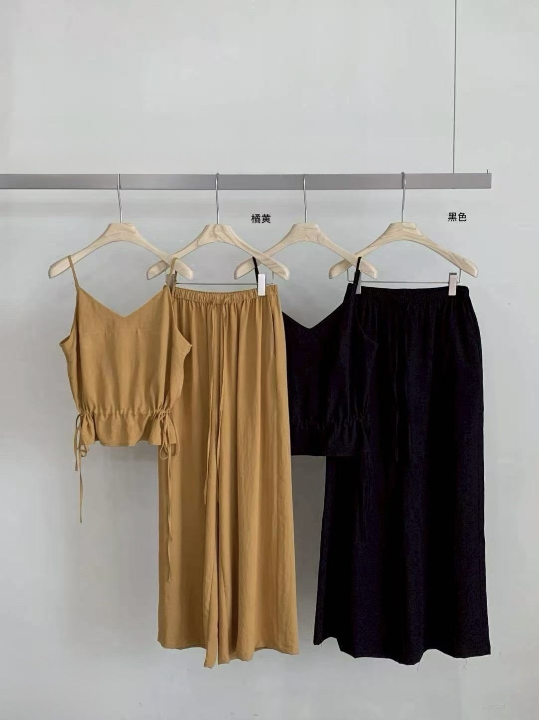 818 度假感套裝（兩側抽繩細肩背心+直筒闊腿褲）