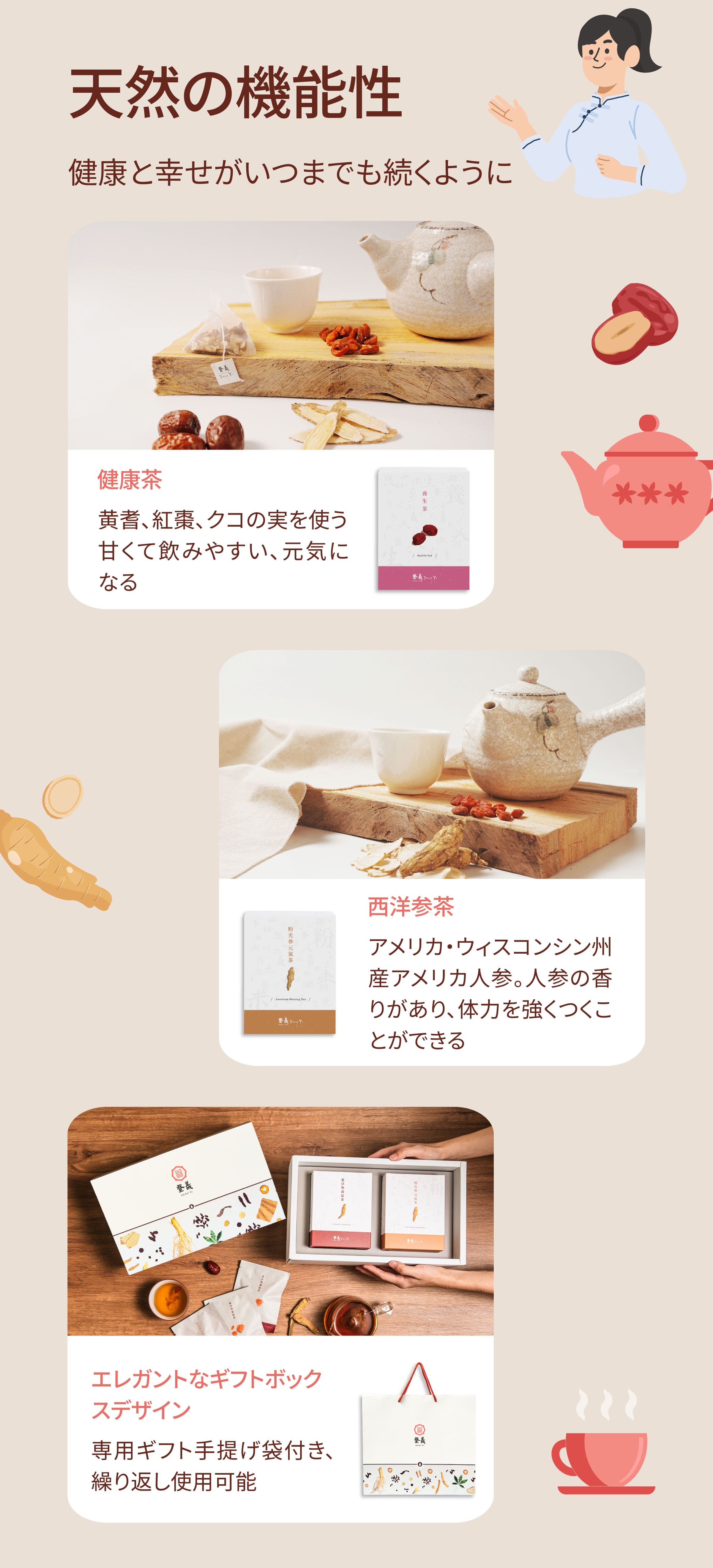 Dengyi 漢方茶ギフトセット 健康と幸せがいつまでも続くように