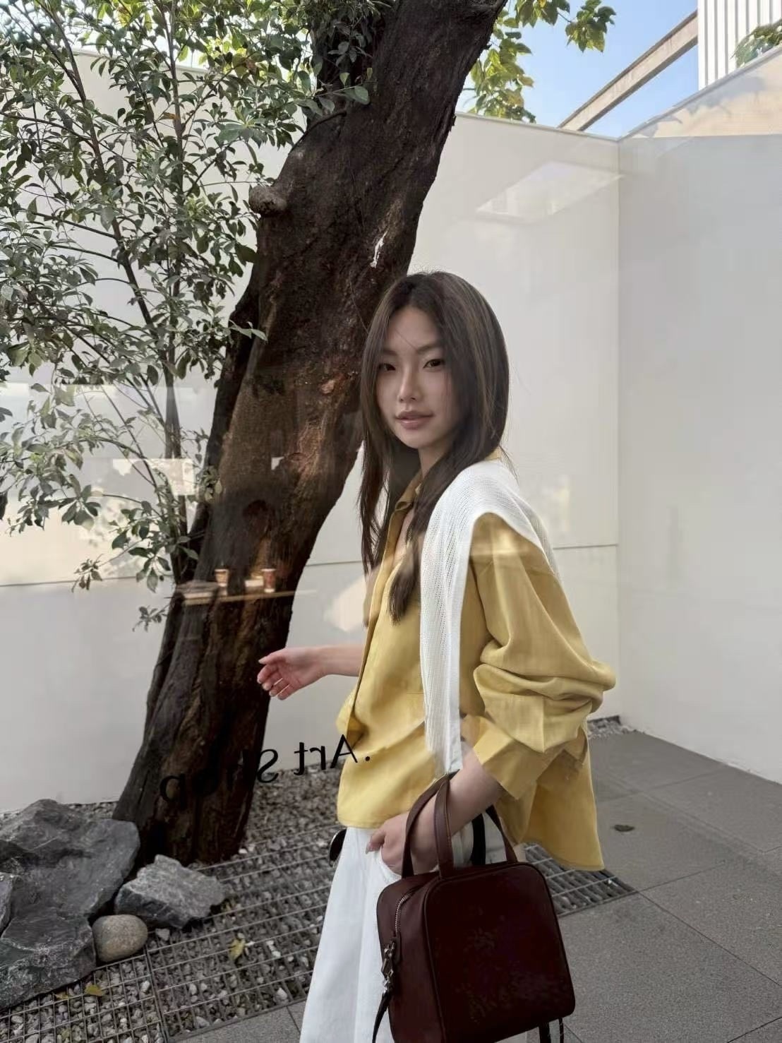 949 質感簡約苧麻襯衫附披肩