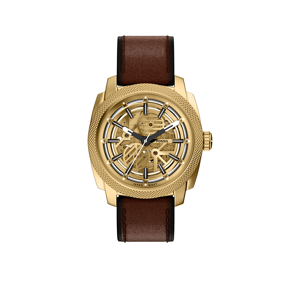 Machine 金棕歲月質感男錶 咖啡色真皮錶帶 26 MM ME3278