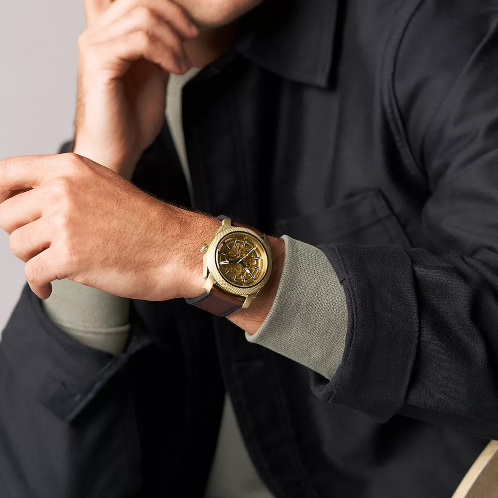 Machine 金棕歲月質感男錶 咖啡色真皮錶帶 26 MM ME3278