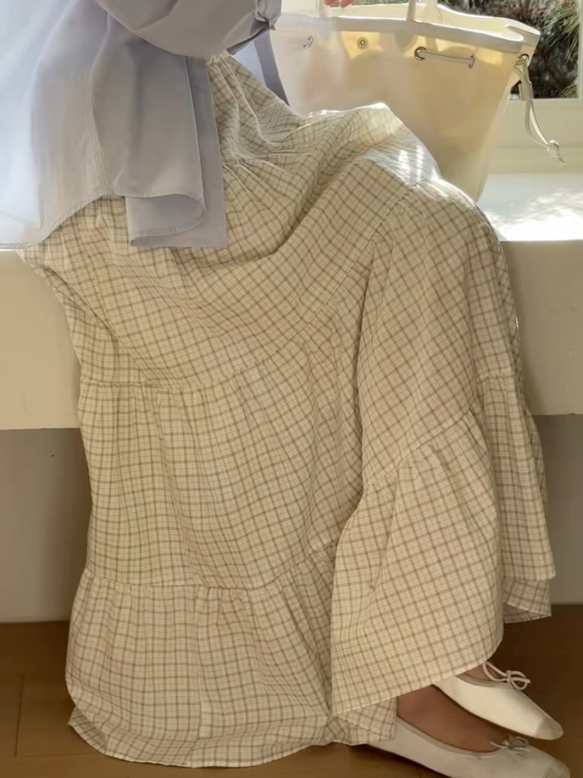 Allie 文青格紋蛋糕裙 [ 2色 / Free ]