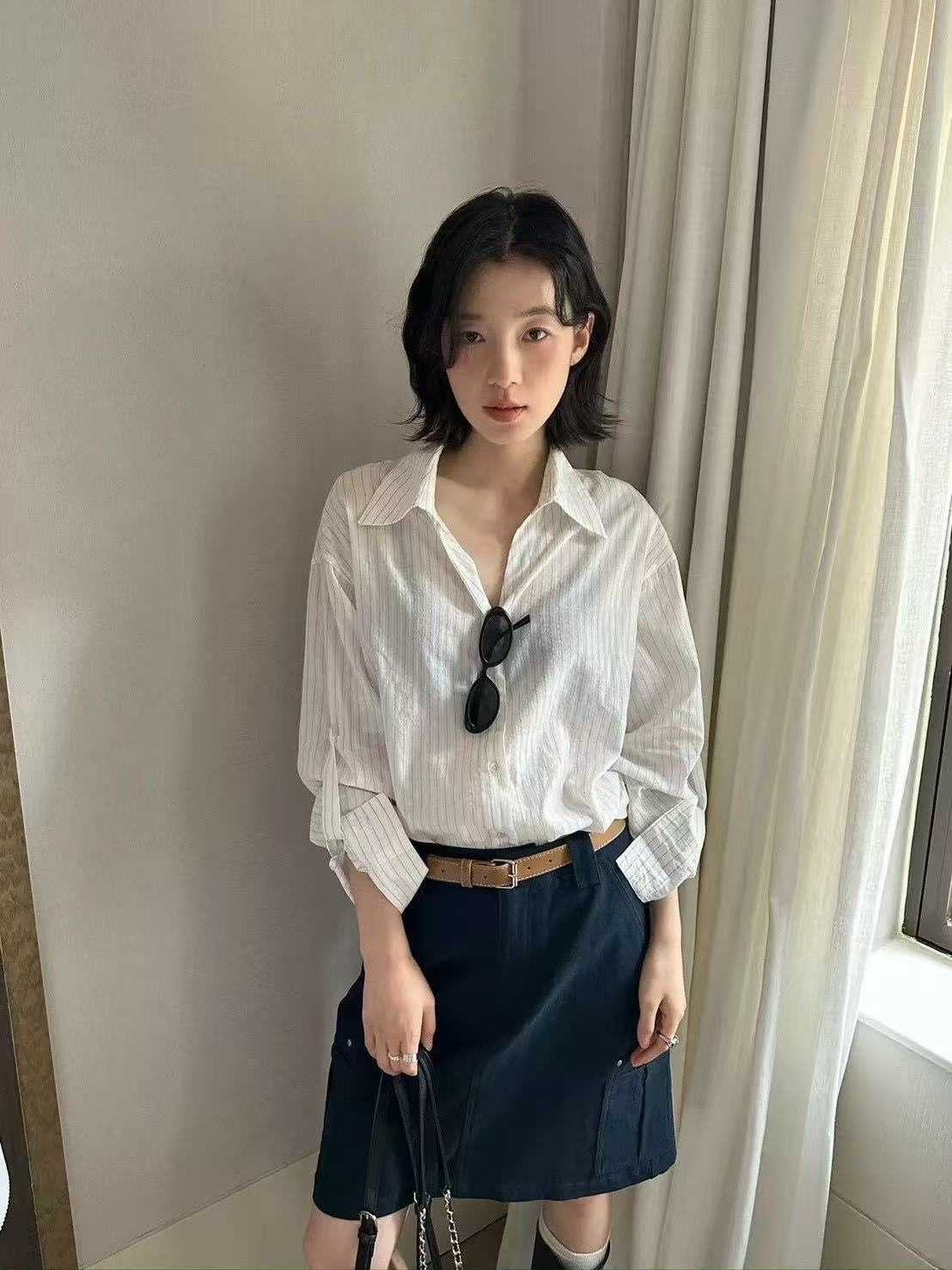 792 寬鬆高智感條紋棉麻襯衫