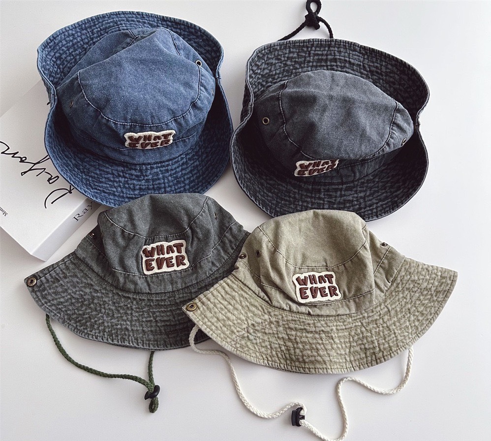 英字水洗牛仔漁夫帽