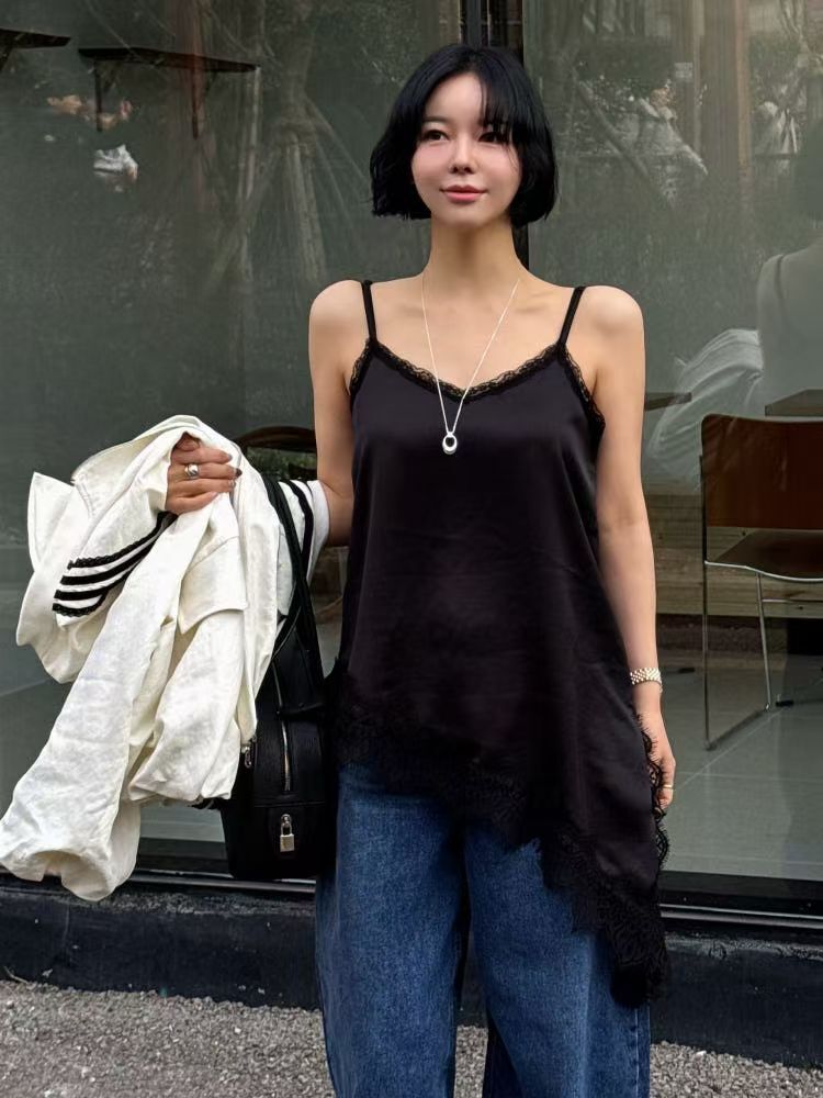 CC37 蕾絲邊細肩帶絲綢吊帶