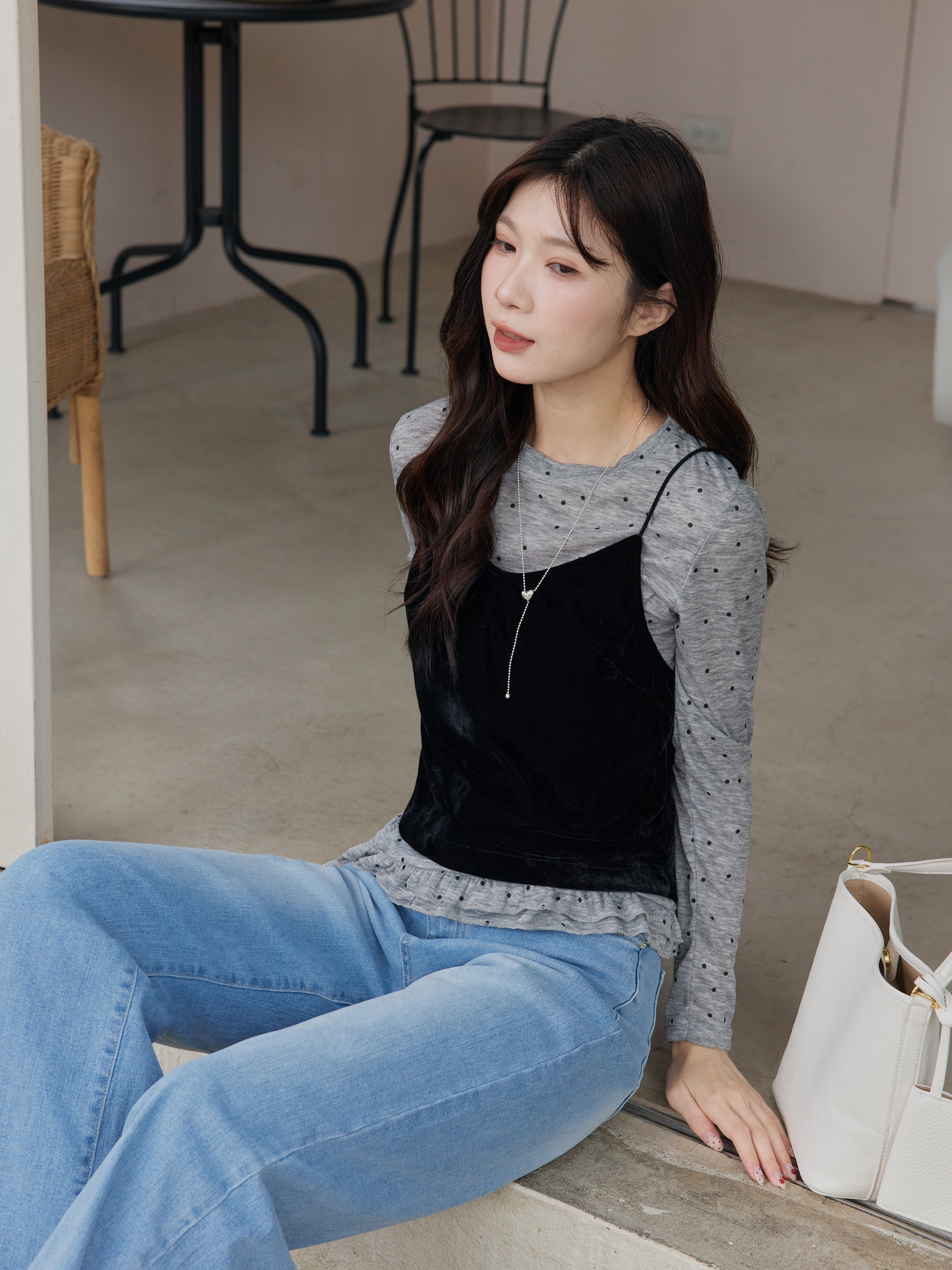 兩件式 點點柔絨背心套裝