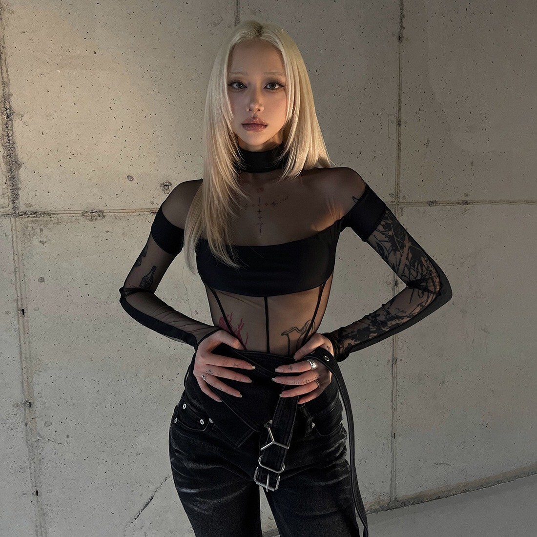 透視微領連體衣