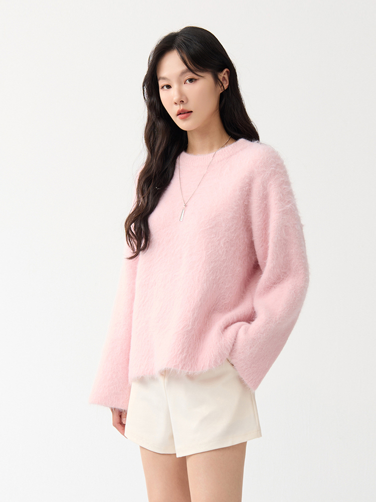 OH!HER 毛感圓領厚實針織上衣（7%羊毛）