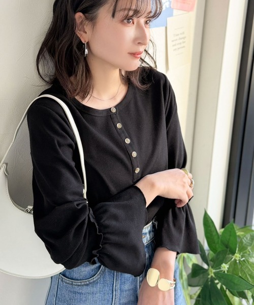 日本🇯🇵連線 Classical Elf 兩面可穿亨利領荷葉邊袖套頭衫 荷葉邊 2WAY 長袖 打底 內搭 亨利領 5色(任買兩件711免運)/預購