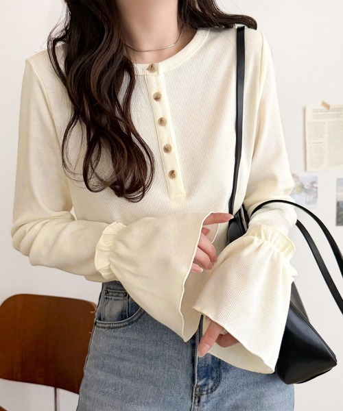 日本🇯🇵連線 Classical Elf 兩面可穿亨利領荷葉邊袖套頭衫 荷葉邊 2WAY 長袖 打底 內搭 亨利領 5色(任買兩件711免運)/預購