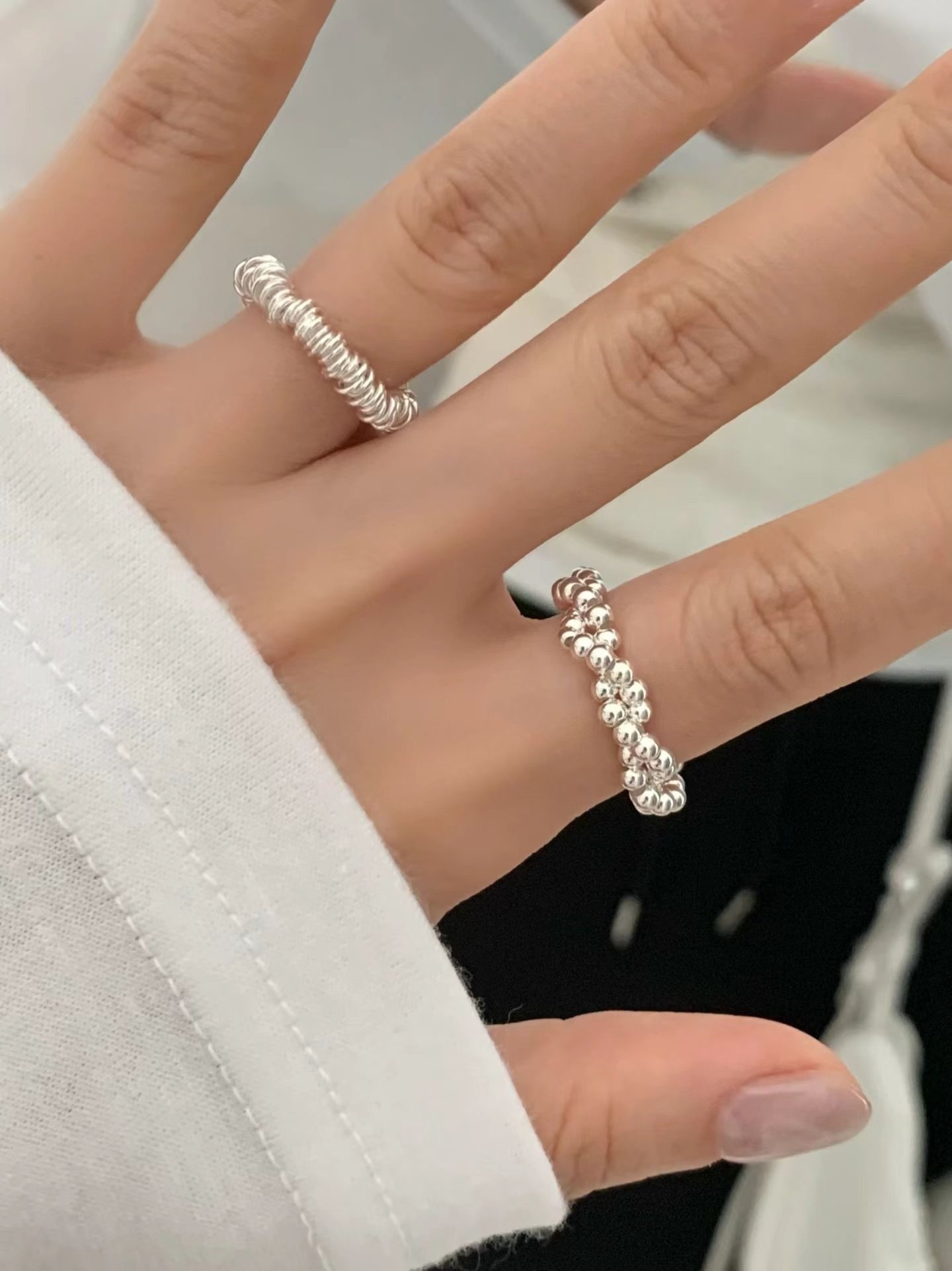 925 silver ball twisted ring