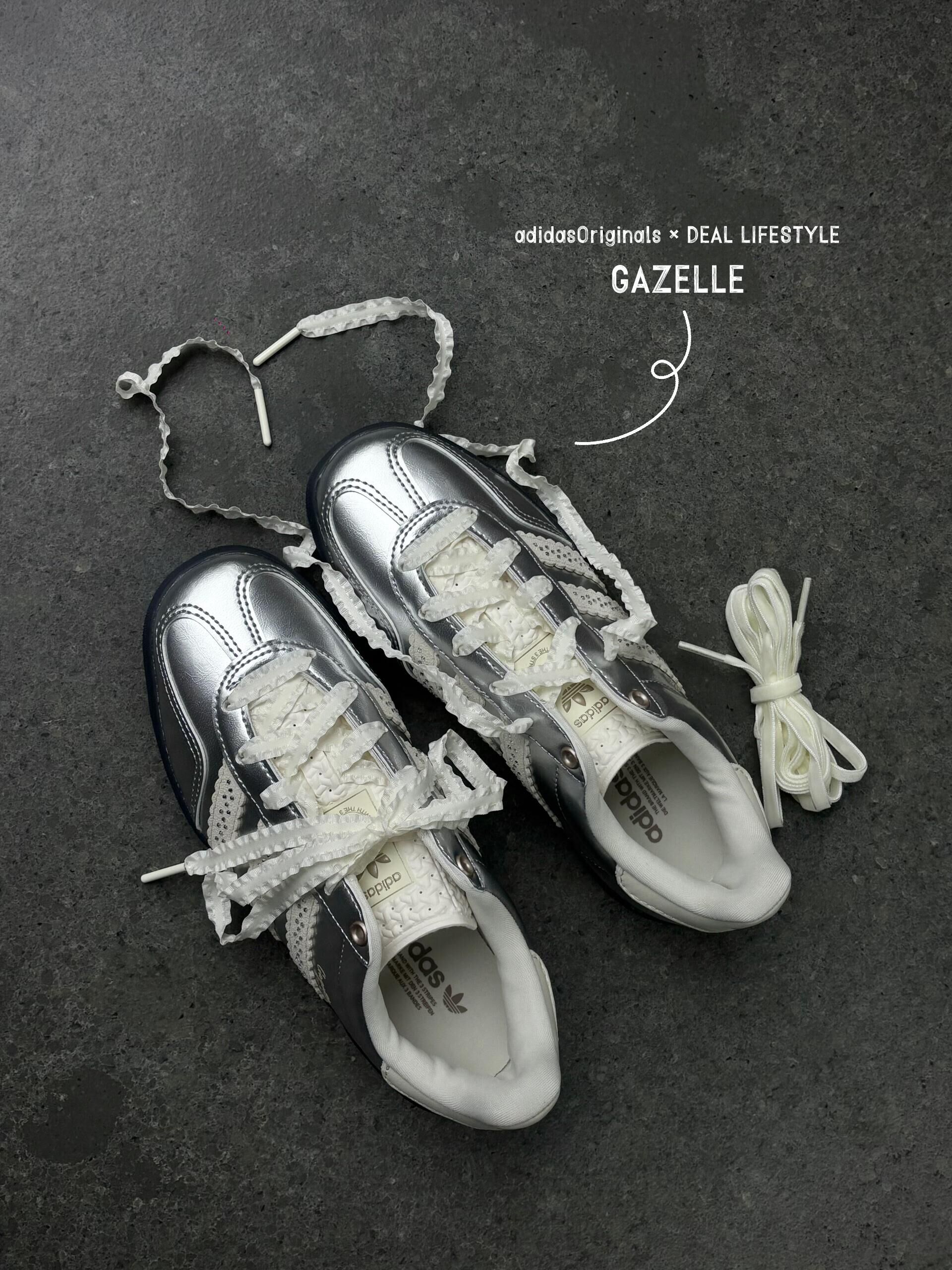 Adidas Originals Gazelle Indoor 液態銀 Y2K 蕾絲 緞帶 皮革 芭蕾風 復古 德訓鞋 薄底鞋 KJ1456/預購