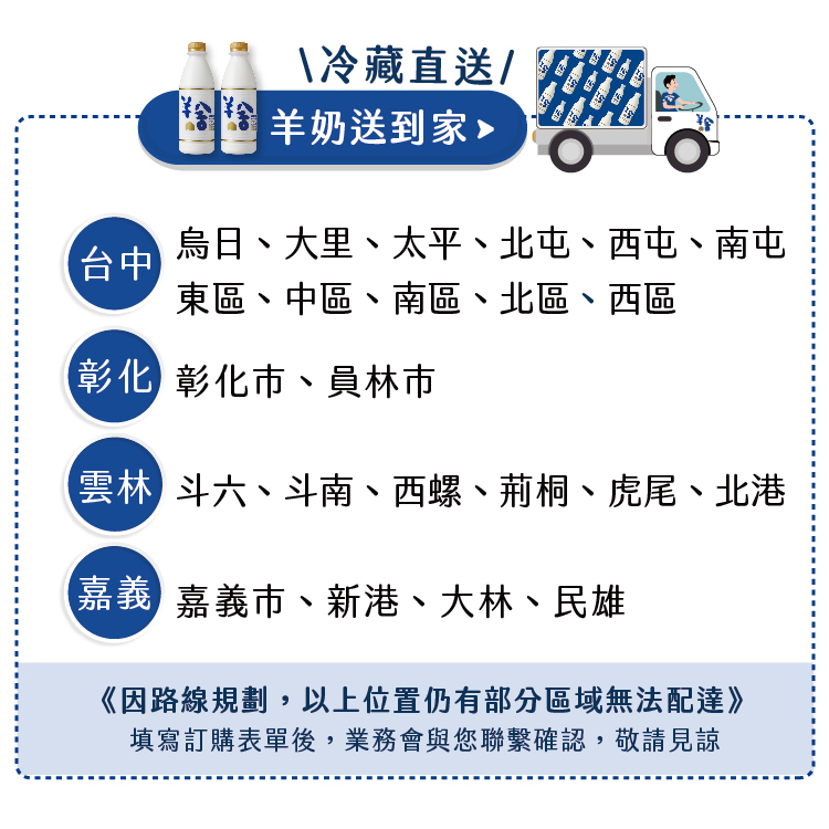 【在地配送】台中/彰化/雲林/嘉義 地區 每週配送