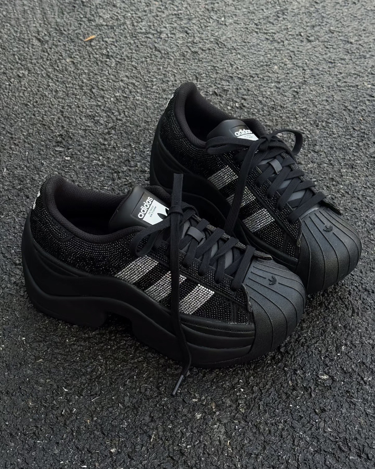 ADIDAS SUPERSTAR BOLD 貝殼頭 金標 厚底 增高 老爹鞋 愛迪達 三葉草 黑銀 水鑽 碎鑽 碎銀 女鞋 IH1663 / 調貨