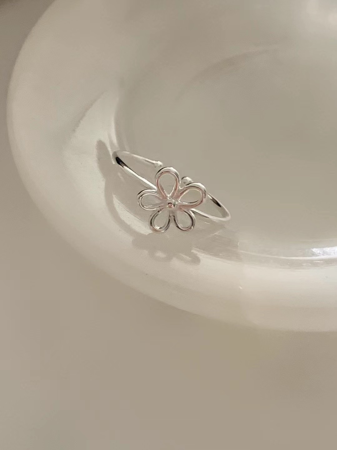 925 silver 3D flower open ring