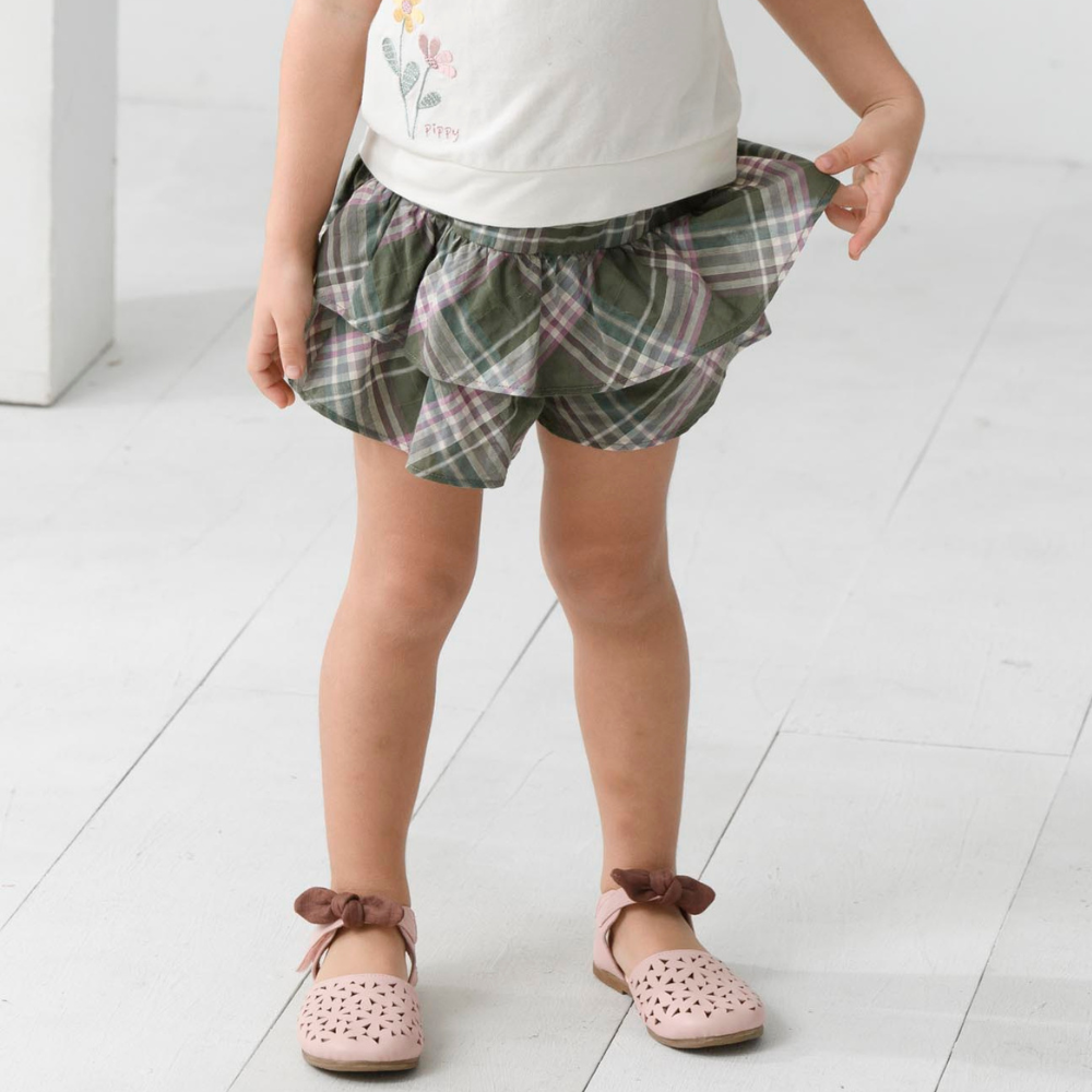 PIPPY 格紋純棉俏皮蛋糕褲裙 綠