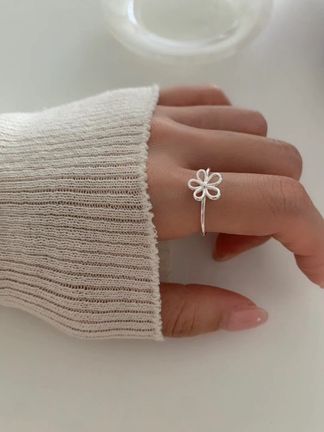 925 silver 3D flower open ring
