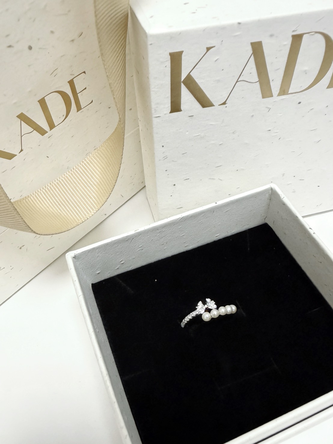 KADER 流光鑽 珍珠蝴蝶結 可調節 戒指