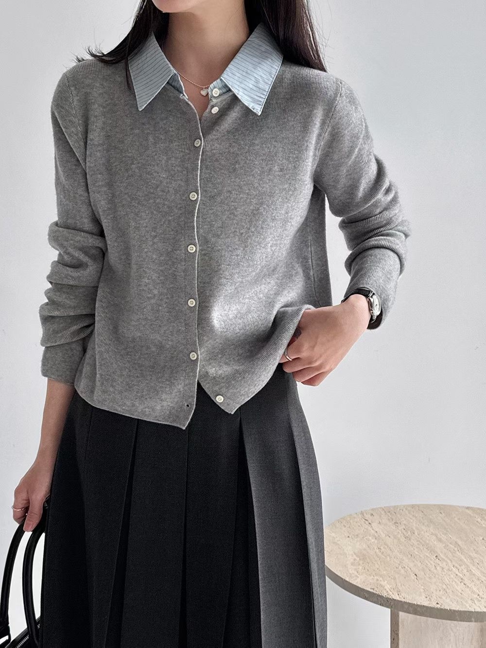 False shirt collar knit