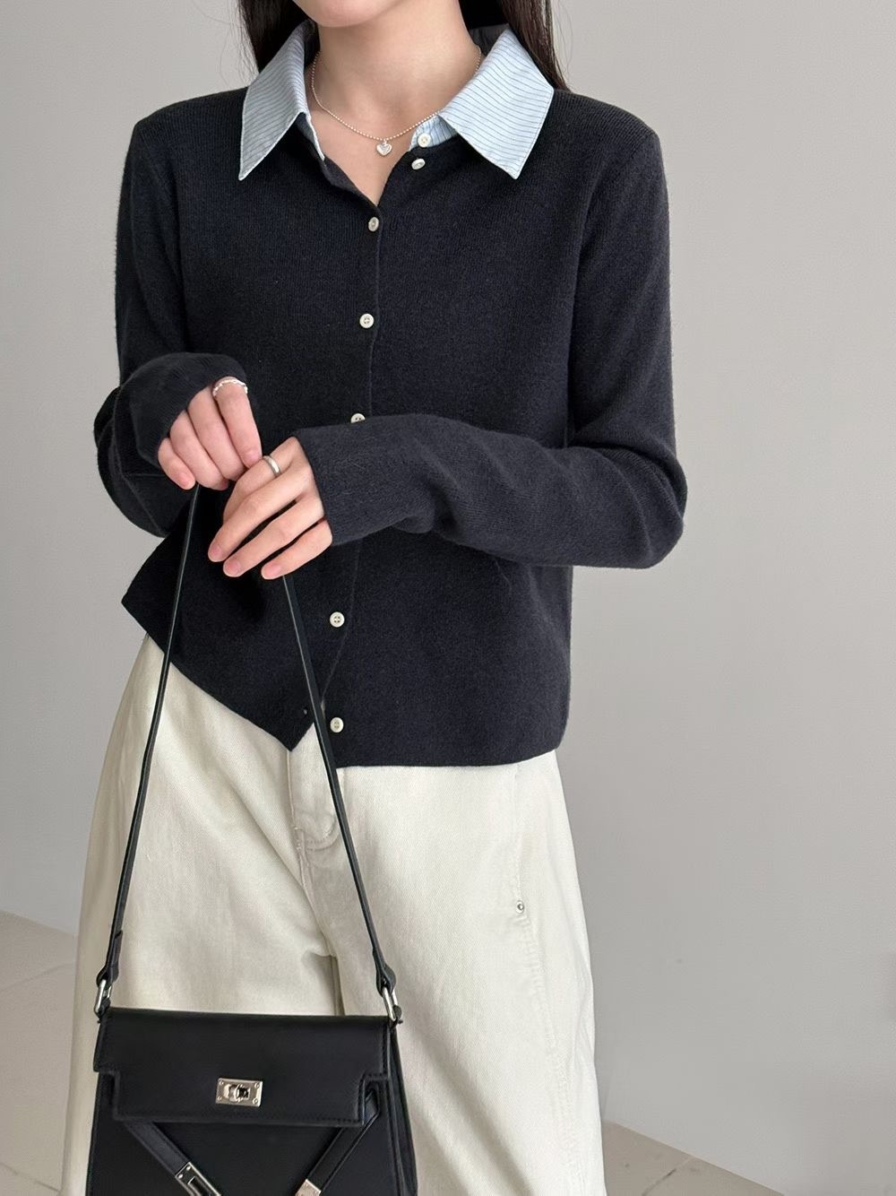False shirt collar knit