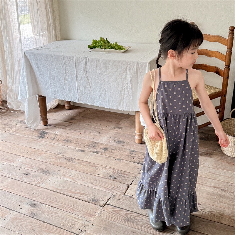 圓點細肩吊帶褲