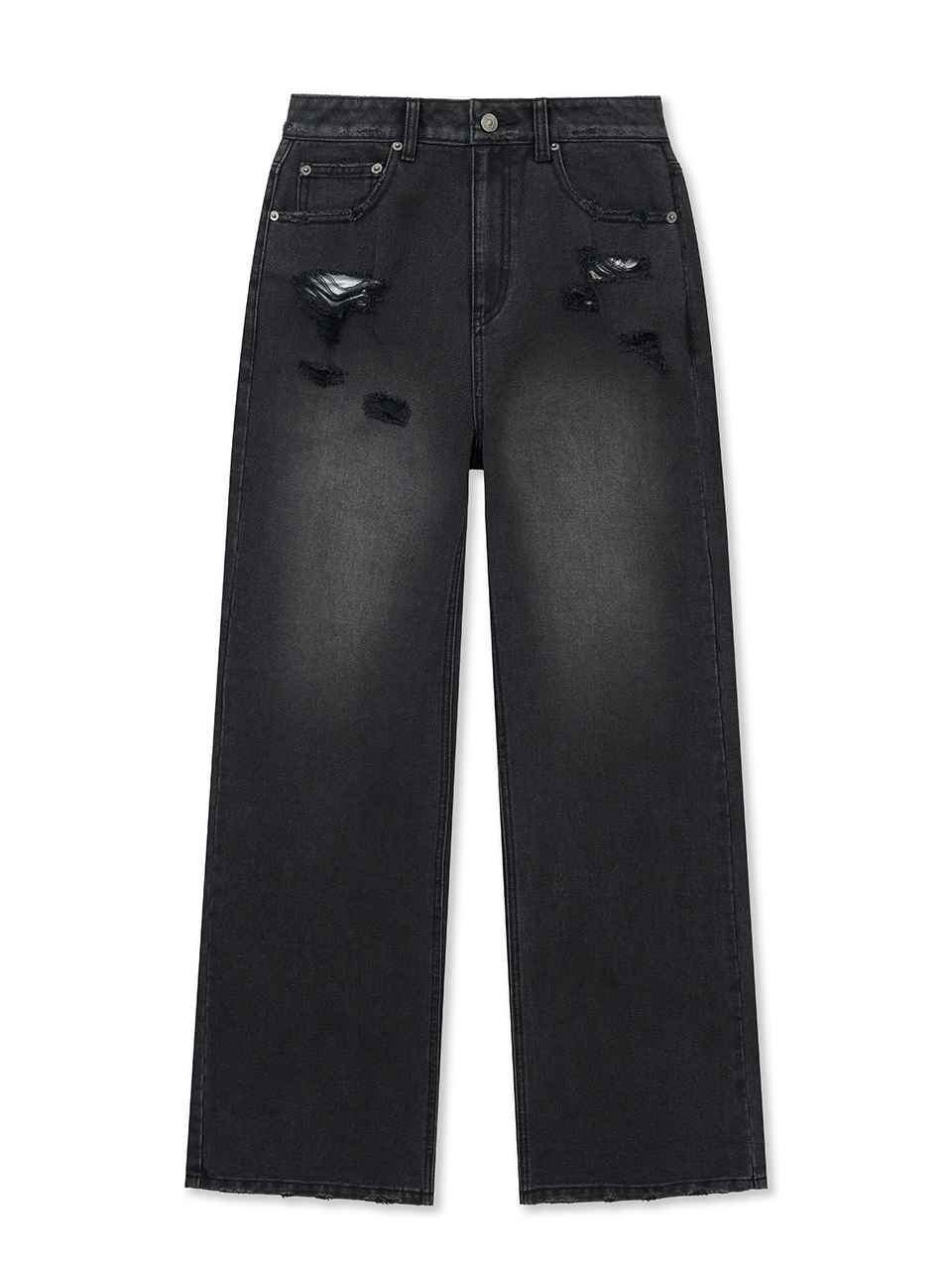 BACK POCKET PATCH DESTROYED DENIM PANTS IN BLACK