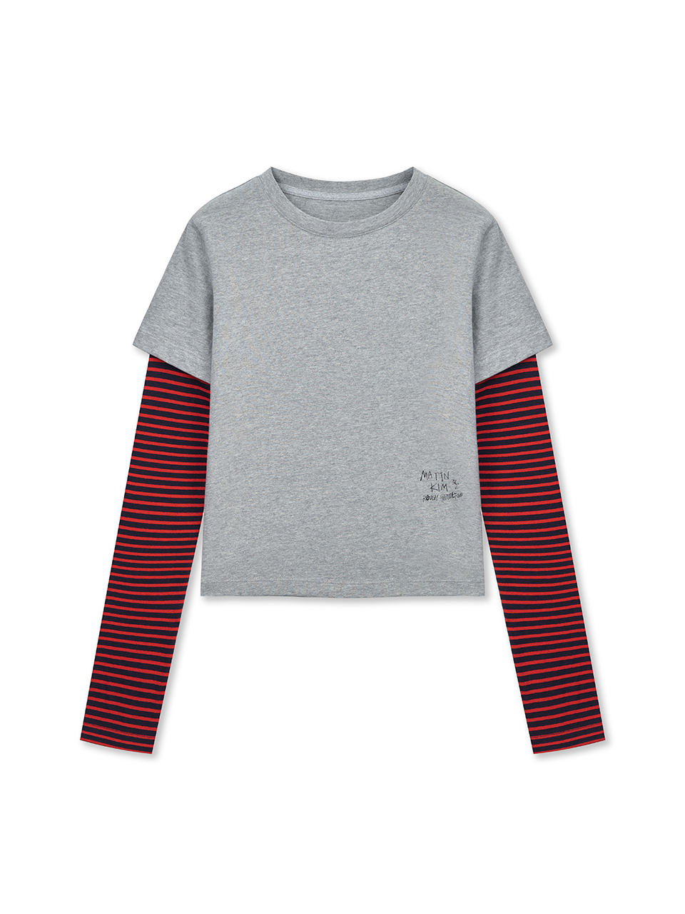 GRAFFITI LOGO STRIPE LAYERED TOP IN GREY