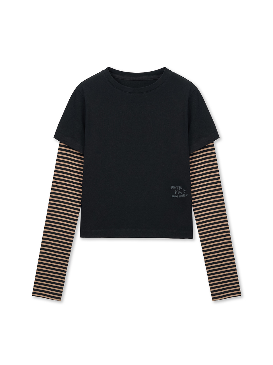 GRAFFITI LOGO STRIPE LAYERED TOP IN BLACK