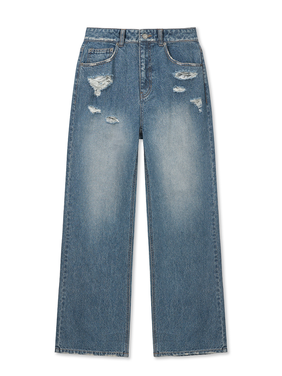 BACK POCKET PATCH DESTROYED DENIM PANTS IN BLUE