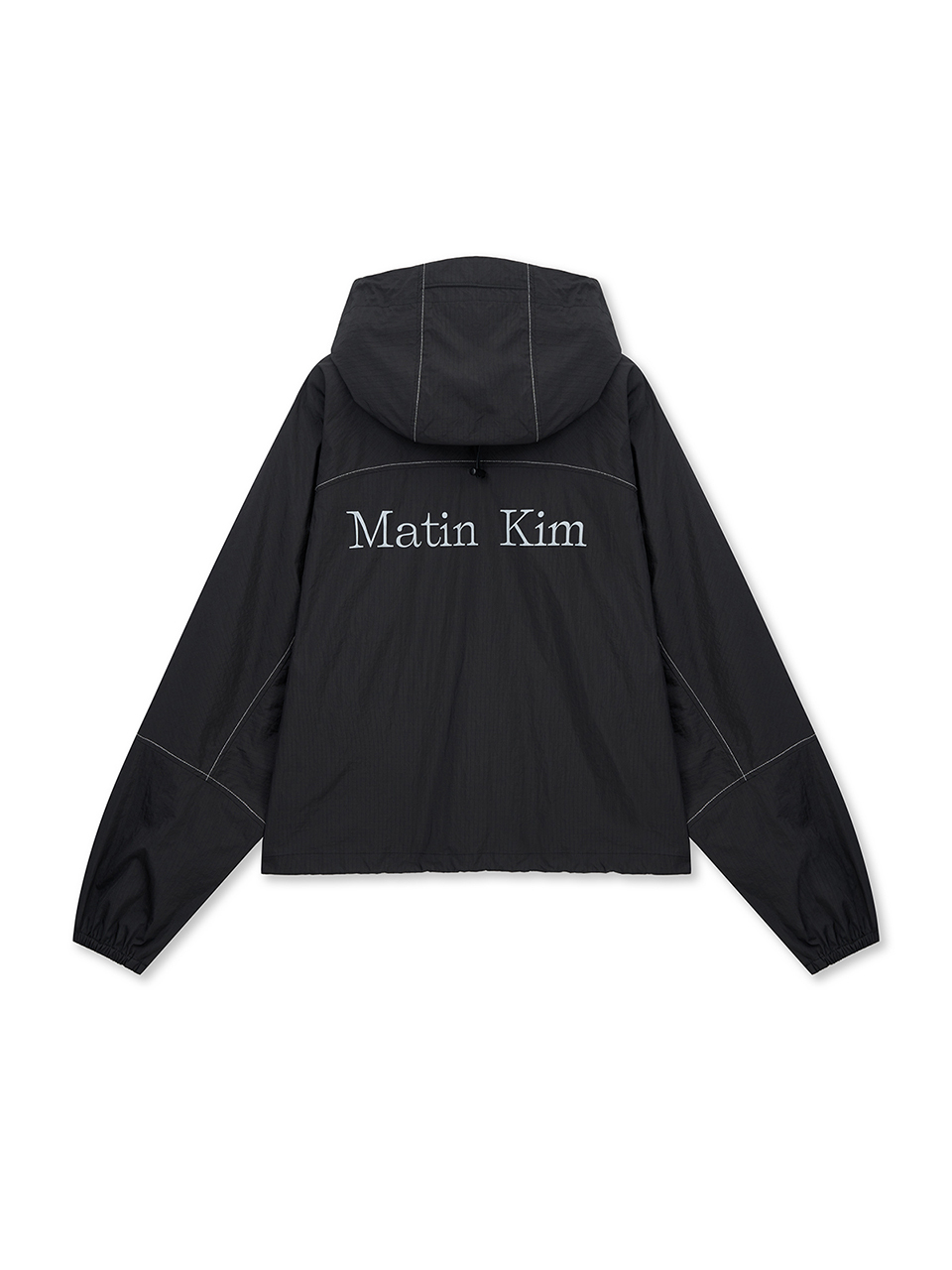 CROPPED BACK LOGO HOODY WIND BREAKER IN BLACK