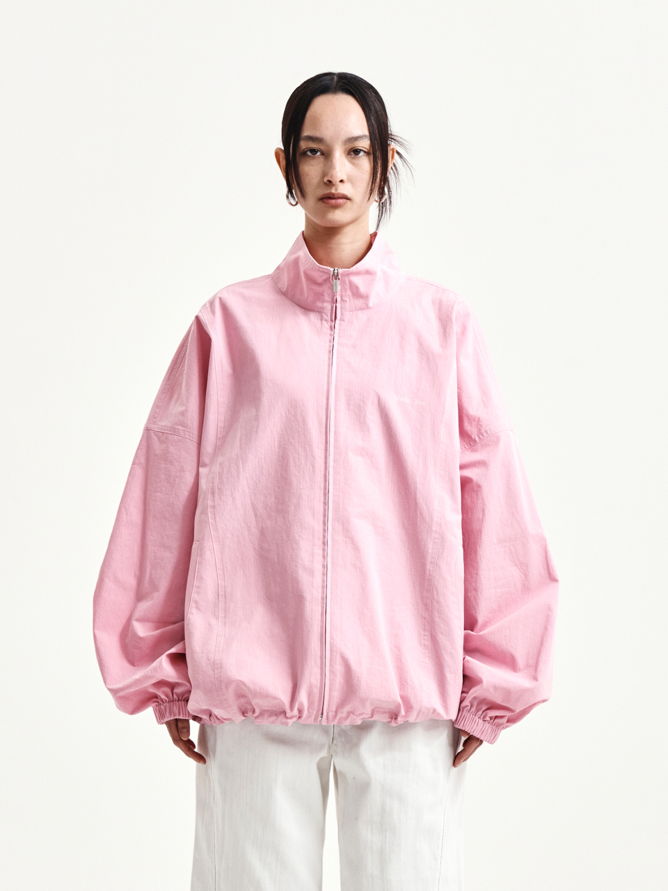 BACK LOGO HIGH NECK JUMPER IN PINK