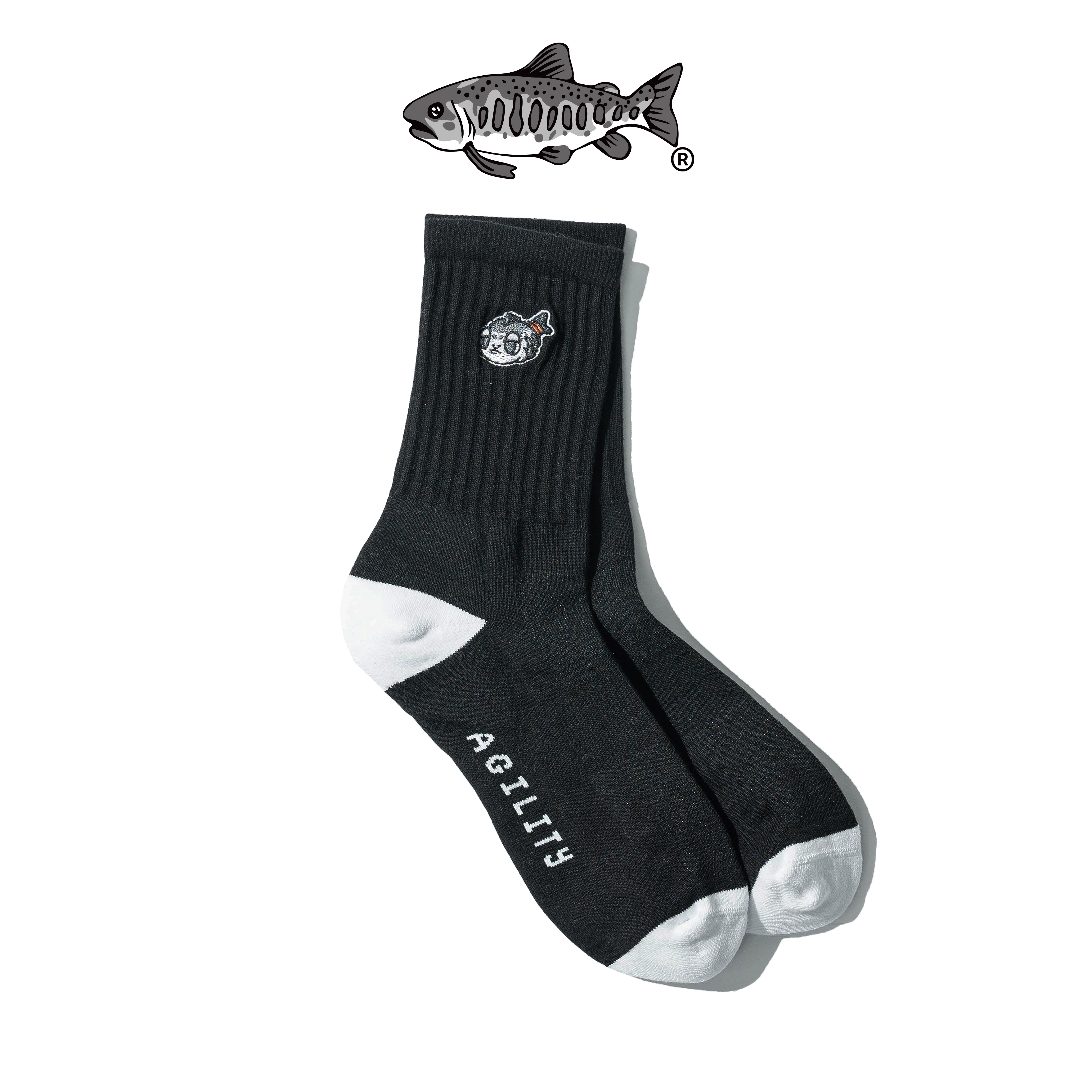 AGILITY SYAKEMARU Ribbed Socks 鮭魚丸刺繡 毛巾底長襪 [SC45-SM]