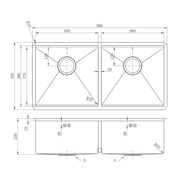 Vizio SS304 Stainless Steel Kitchen Sink (VZ200103BR)