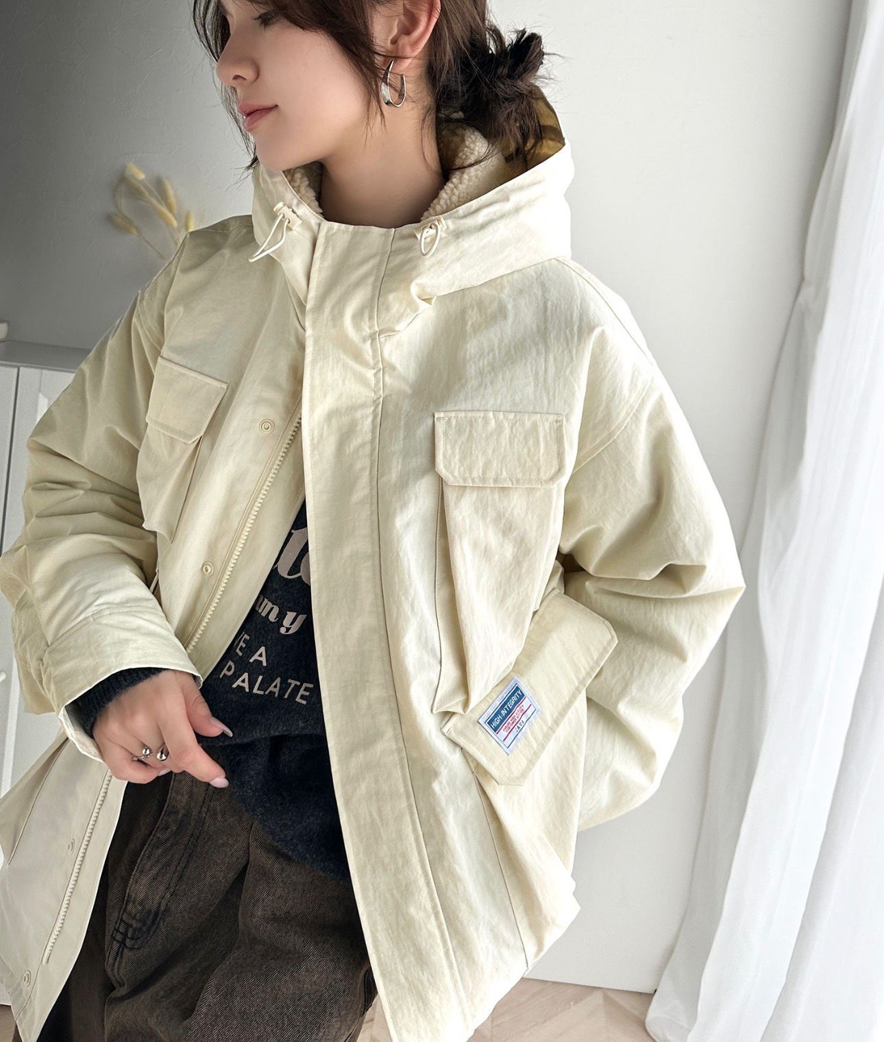 【預購】JN0305100 Java 美式復古奶油色多口袋刷毛工裝外套