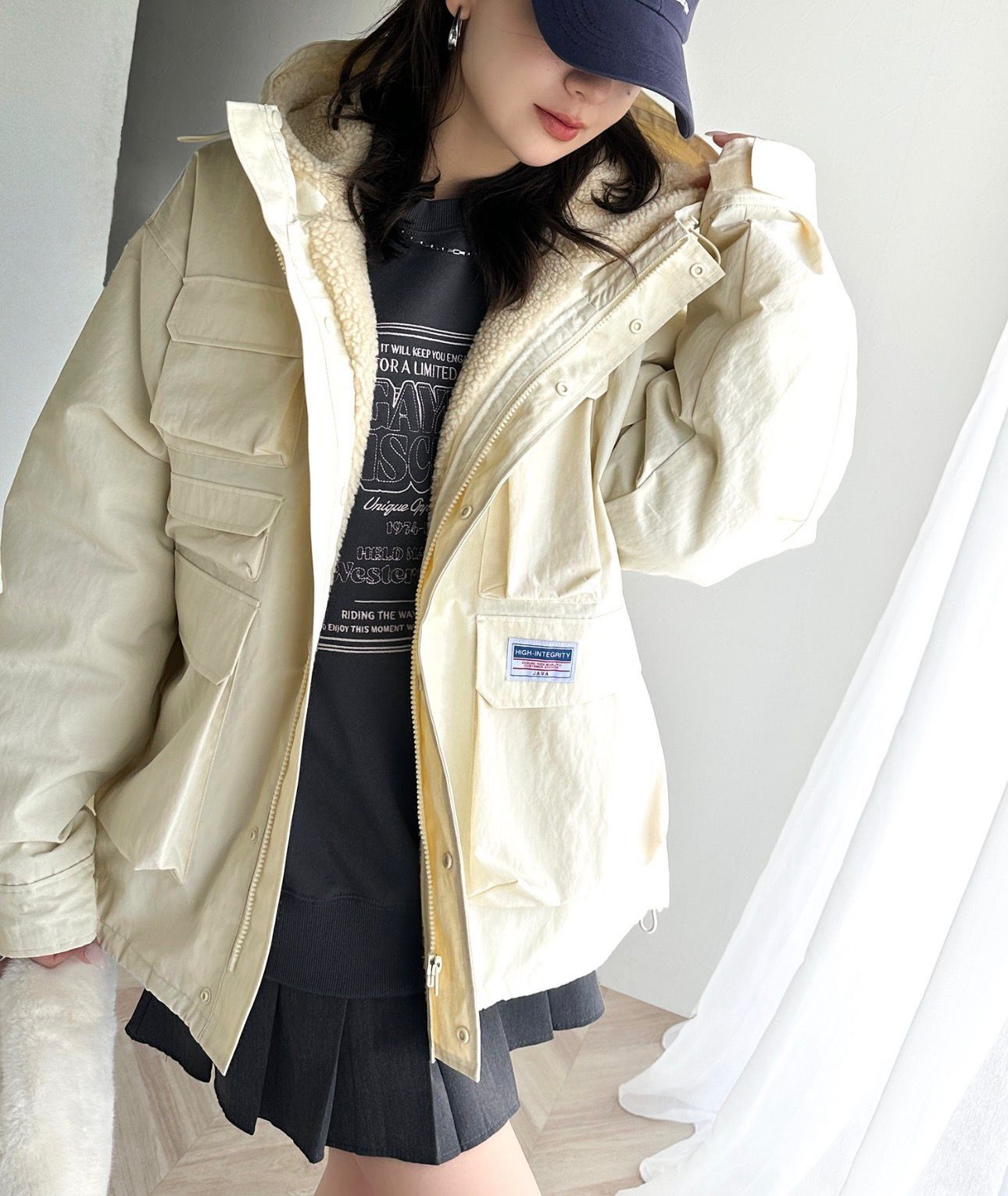 【預購】JN0305100 Java 美式復古奶油色多口袋刷毛工裝外套