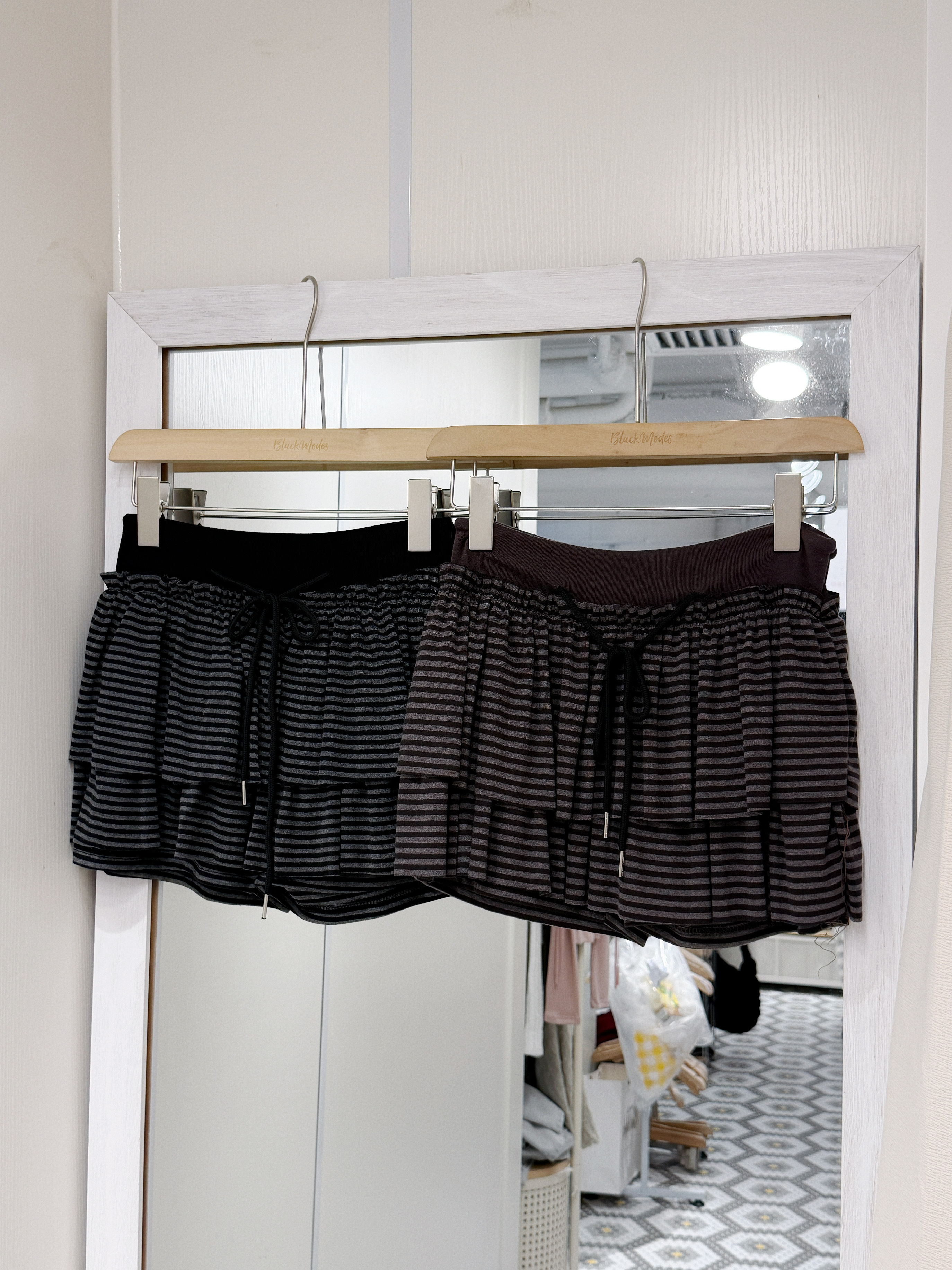 D0520｜推！韓系少女感束繩間條短裙 ‧˚꒰🐾୭ ˚. ᵎᵎ