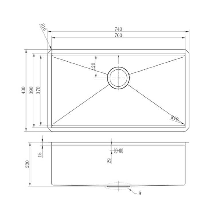 Vizio SS304 Stainless Steel Kitchen Sink (VZ200201BR)