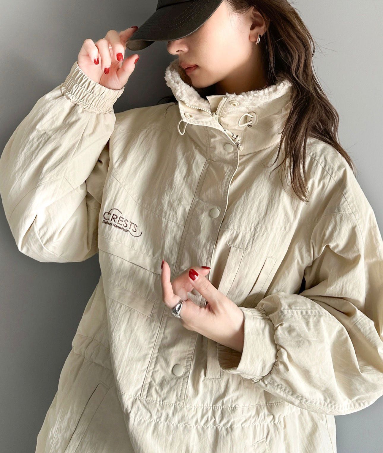 【預購】JN0305102 JAVA 奶油杏多機能羊羔毛立領連帽外套