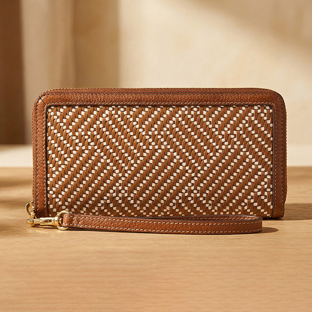 Logan 多層真皮拉鍊RFID防盜長夾-馬鞍紋編織 SL10099994